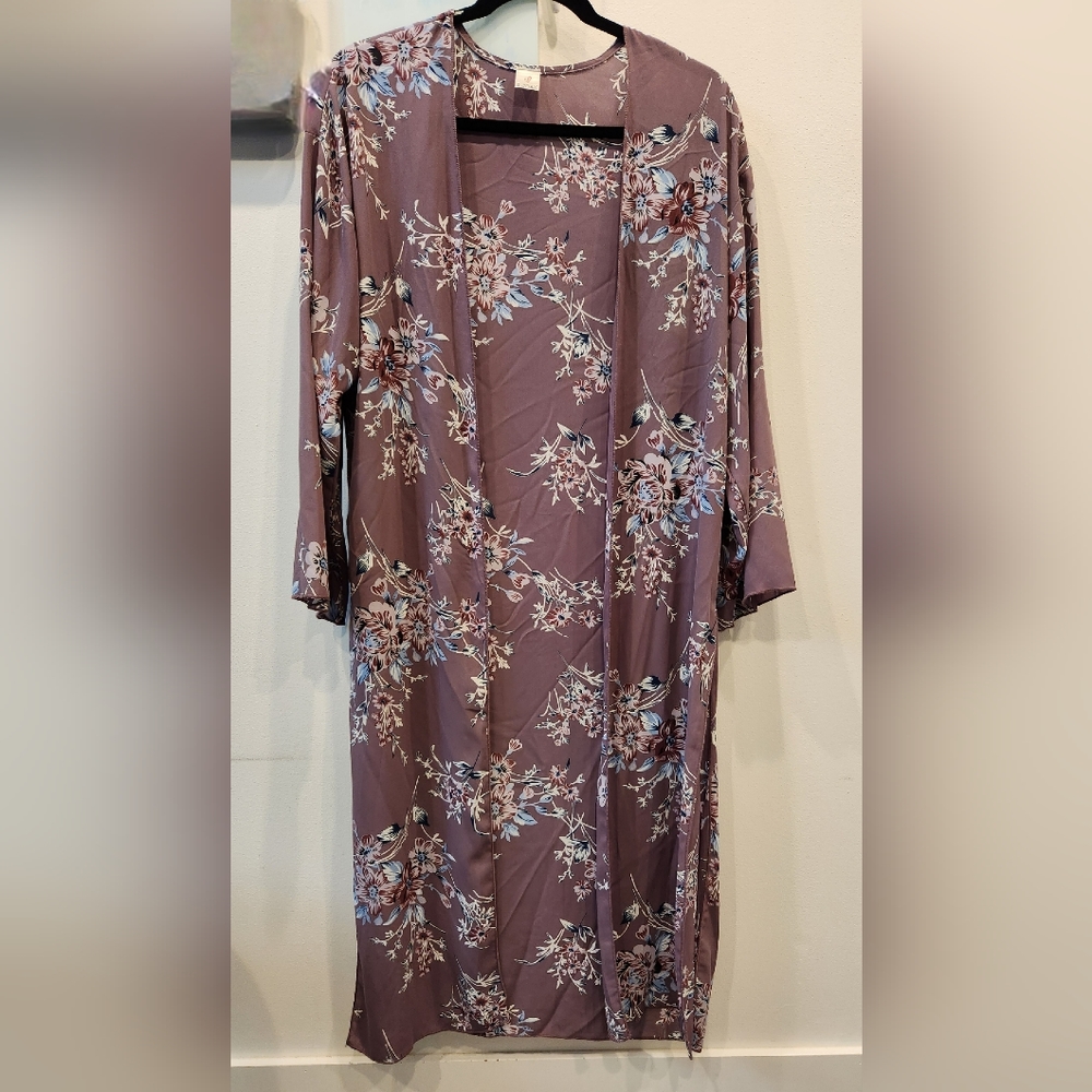I ❤️ Joah Duster Kimono, Purple Floral, One Size